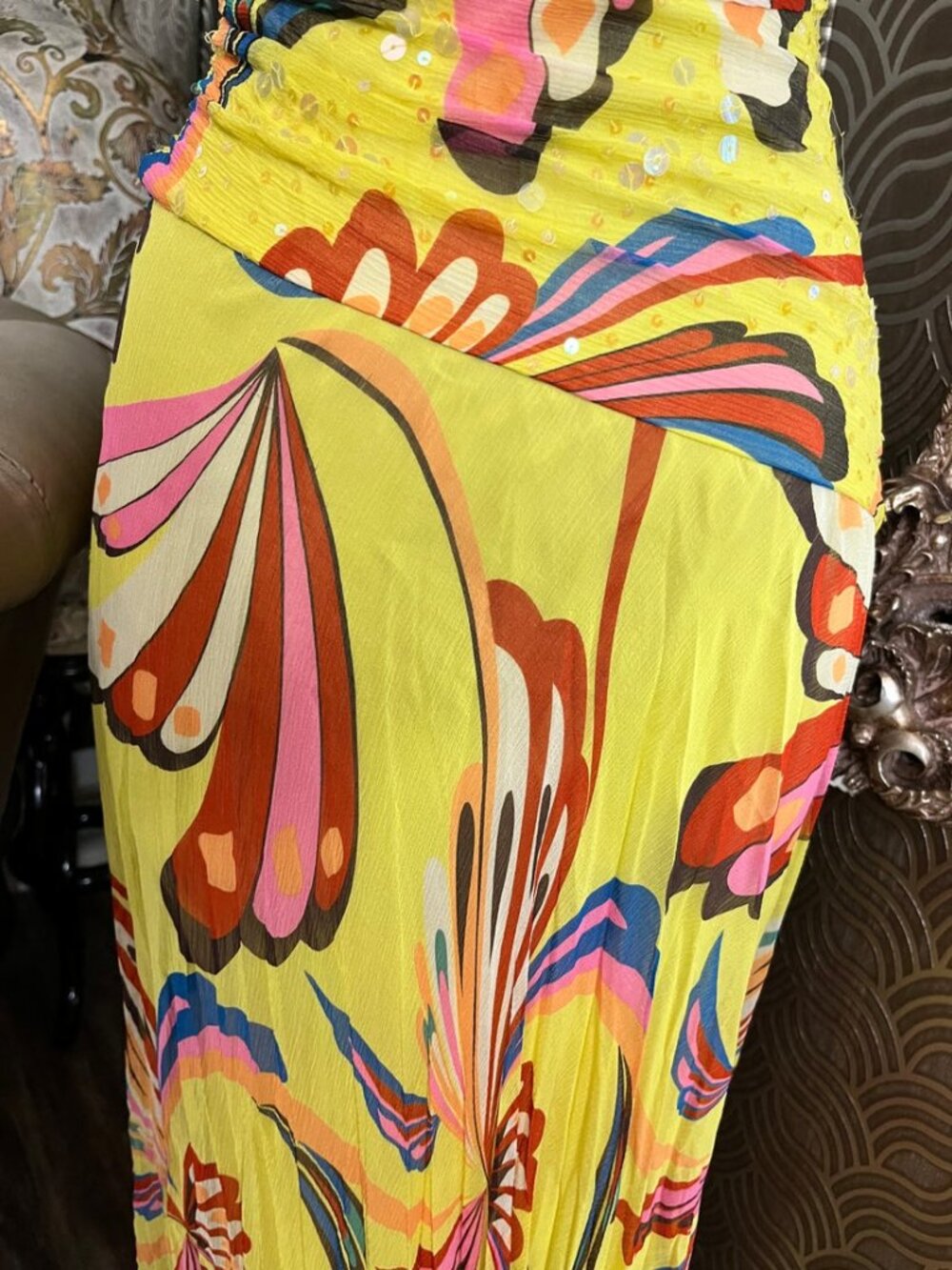 BCBG max Zaria yellow silk colorful floral dress - Picture 7 of 8